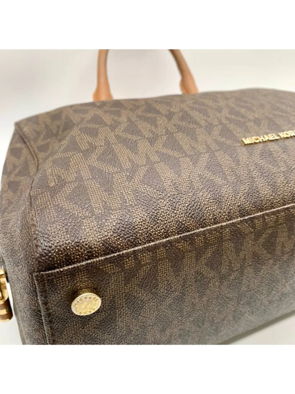 Michael Kors Large Brown Monogram Coated Canvas Kirby Satchel